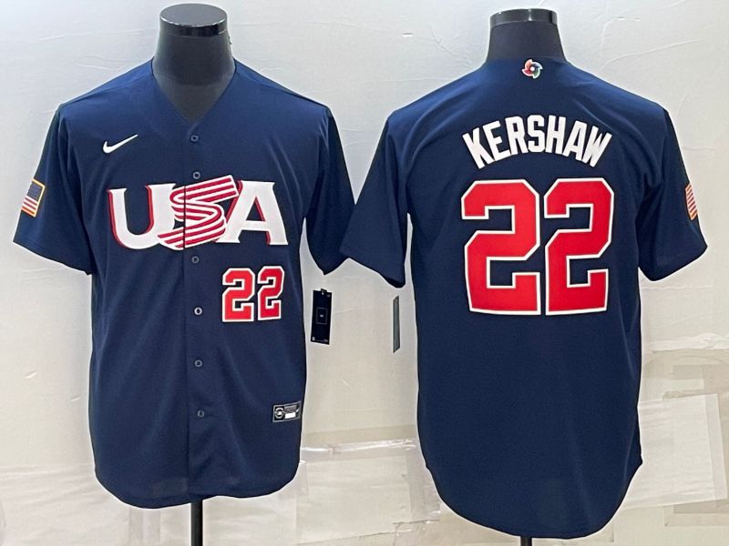Men 2023 World Cub USA #22 Kershaw Blue Nike MLB Jersey
